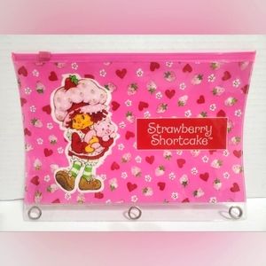 Vintage Strawberry Shortcake Vinyl Plastic Clear Zip Bag Case Storage Makeup New